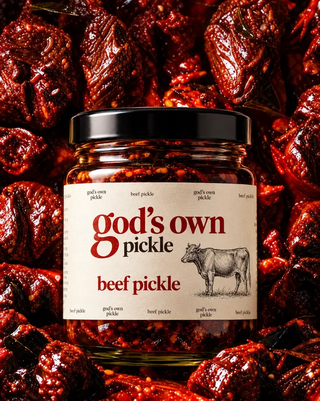 God’s Own Beef Pickle jar with beef and spices