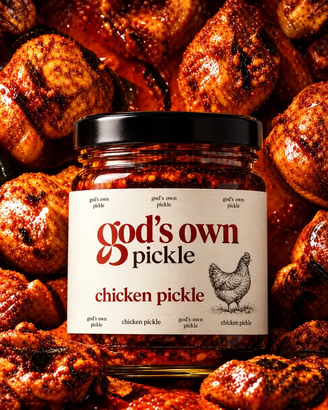 God’s Own Chicken Pickle jar with chicken and spices