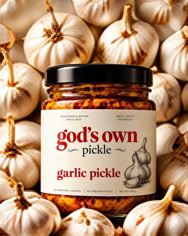 God’s Own Garlic Pickle jar with garlic and spices